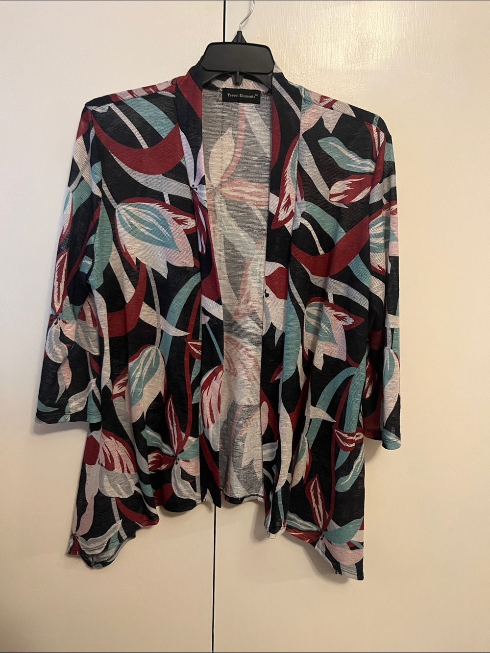 XL Travel Elements Women's Open-Front Floral Print Cardigan - Black/Multi